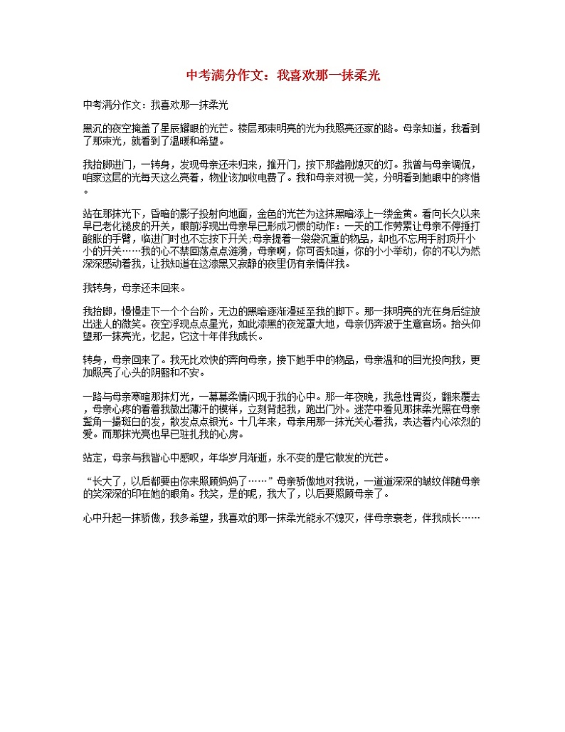 中考语文满分作文我喜欢那一抹柔光第1页