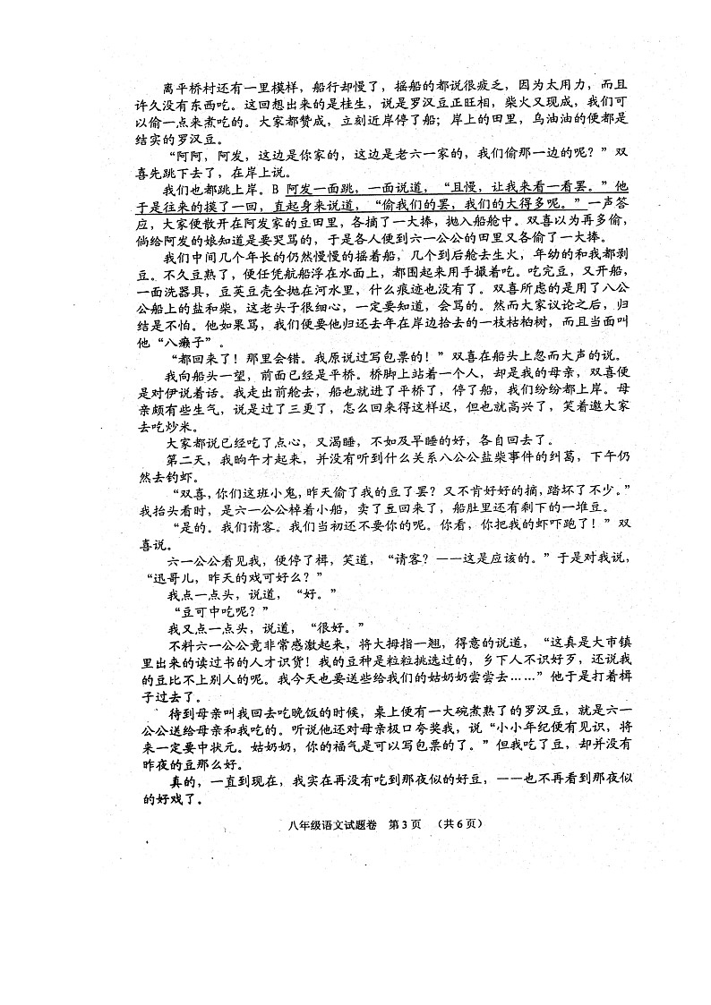 河南省南阳市宛城区2019年春季八年级语文期中质量评估检测试题第3页