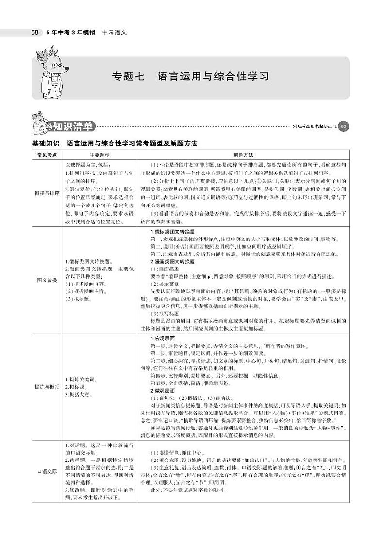 2021版《5年中考3年模拟》全国版中考语文:07专题七 语言运用与综合性学习01