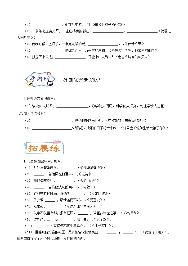 考点03 名句名篇默写(考点专练)-备战2021年中考语文考点微专题02