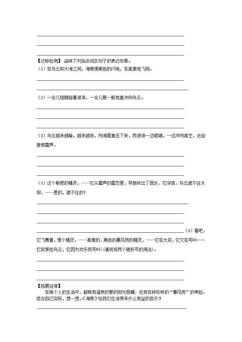 人教部编版语文九年级下册 4《海燕》后附答案 导学案第3页