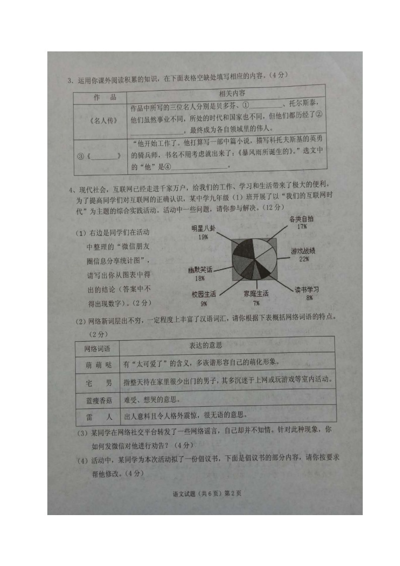 安徽省安庆市2018届九年级下学期第一次模拟考试语文试题（图片版）02