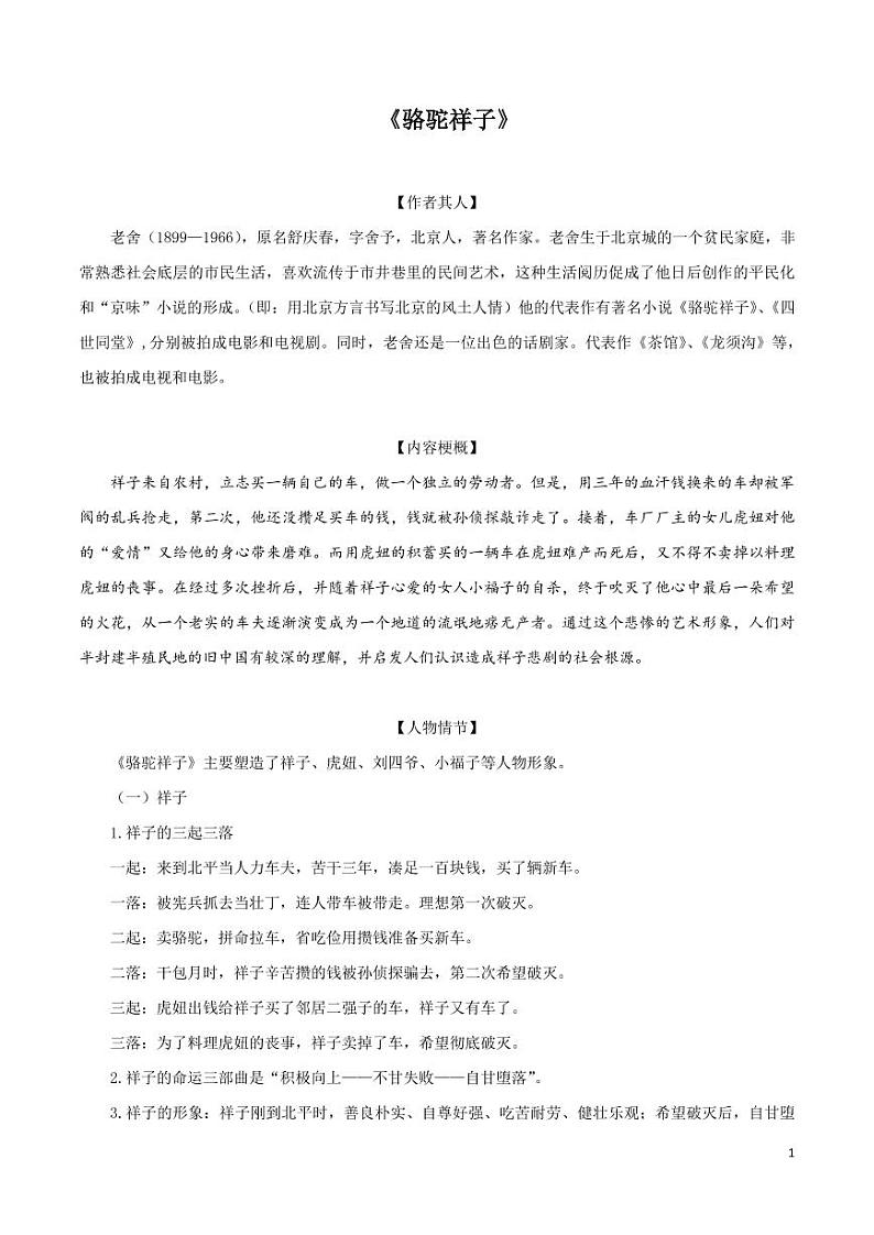 部编版初中语文必读名著全解精练《骆驼祥子》01