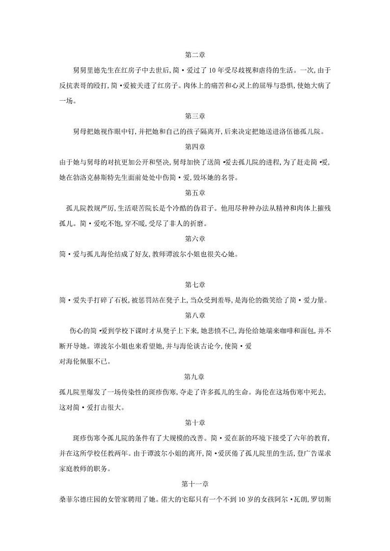 中考语文名著阅读重点篇目《简·爱》提纲及训练02