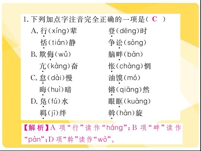 2021届新人教版八年级语文下册专题一:字音字形习题课件02