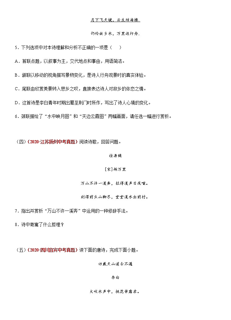 重点难点05 诗词赏析(原卷版)第3页