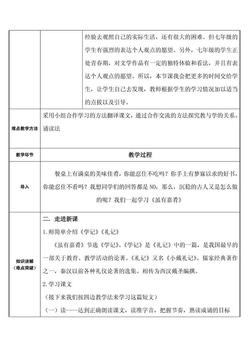 《虽有佳肴》优质课教学教案02