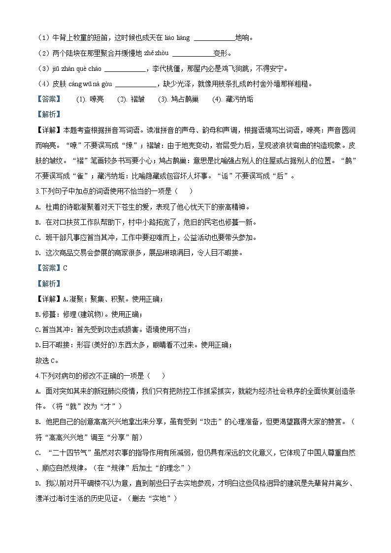 精品解析:广东省2020年中考语文试题(解析版)02