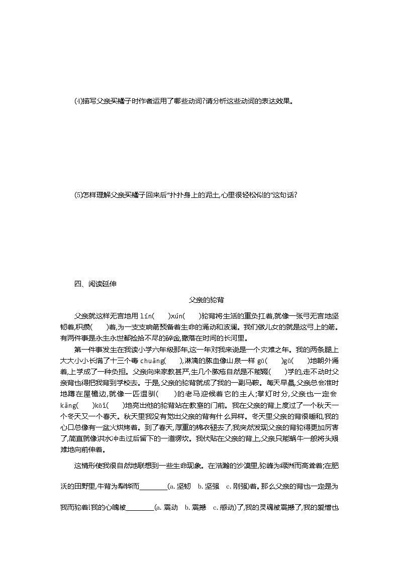 人教部编版语文八年级上册  背影 学案03