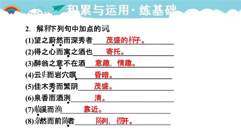 人教部编语文九年级上11.醉翁亭记 习题课件第3页