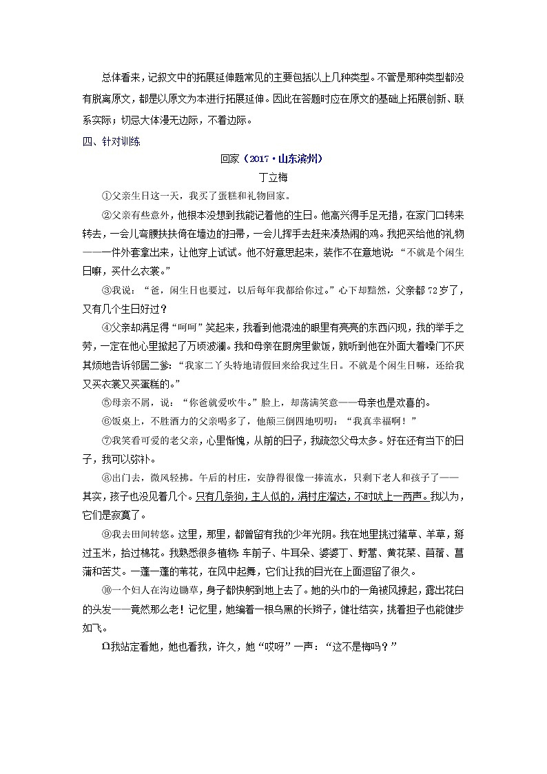 中考专项训练记叙文 精品文章,拓展延伸(知识点+针对训练)03