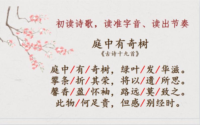 初中语文人教部编版八年级上册第三单元课外古诗词诵读庭中有奇树教学