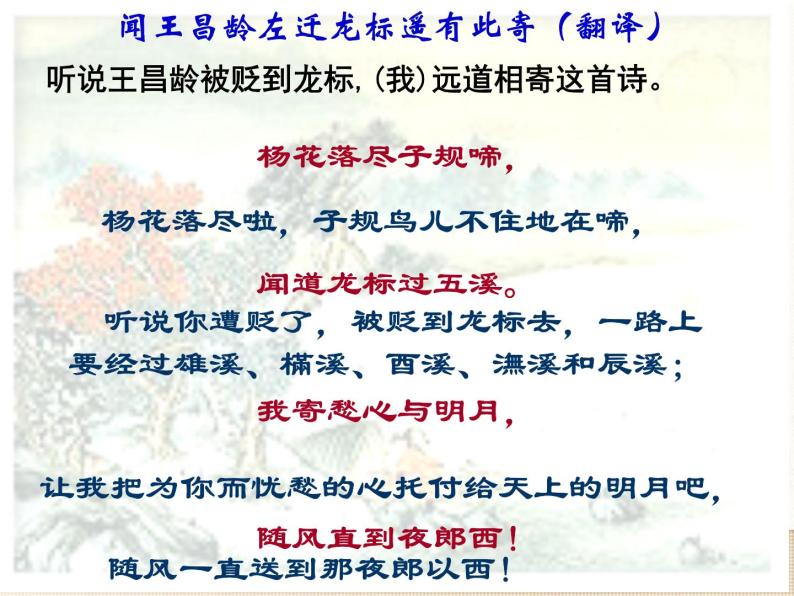 人教部编版七年级上册闻王昌龄左迁龙标遥有此寄图文ppt课件