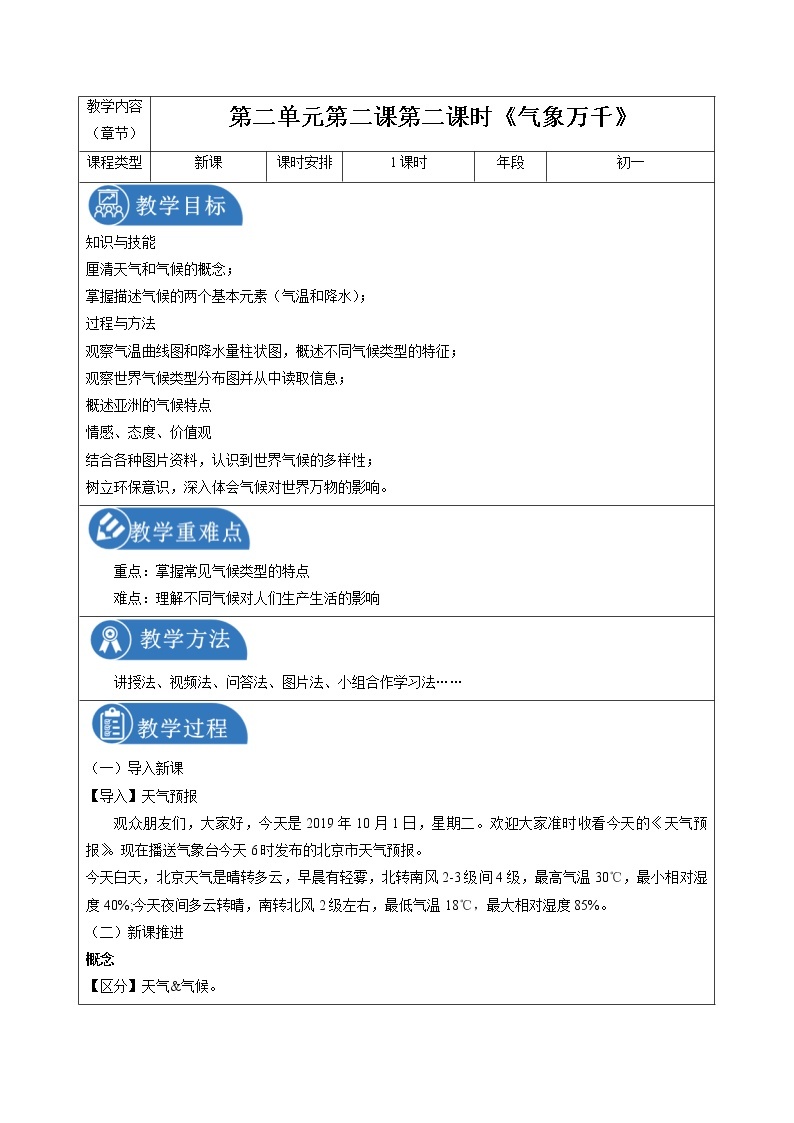 2.2.2 自然环境——气象万千 同步教案 初中历史与社会人教版七年级上册（2021年）01