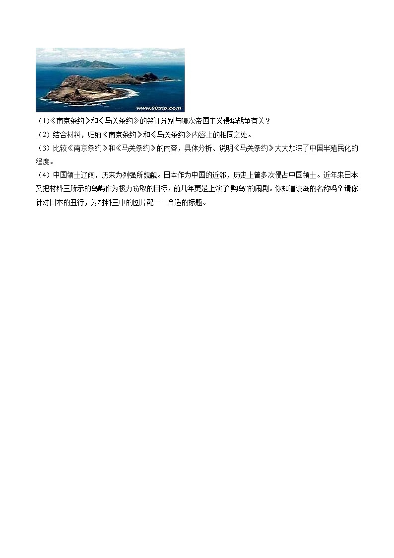 8.1 民族危机与中国人民的英勇抗争 同步作业 初中历史与社会人教版八年级下册(2022年) 练习03