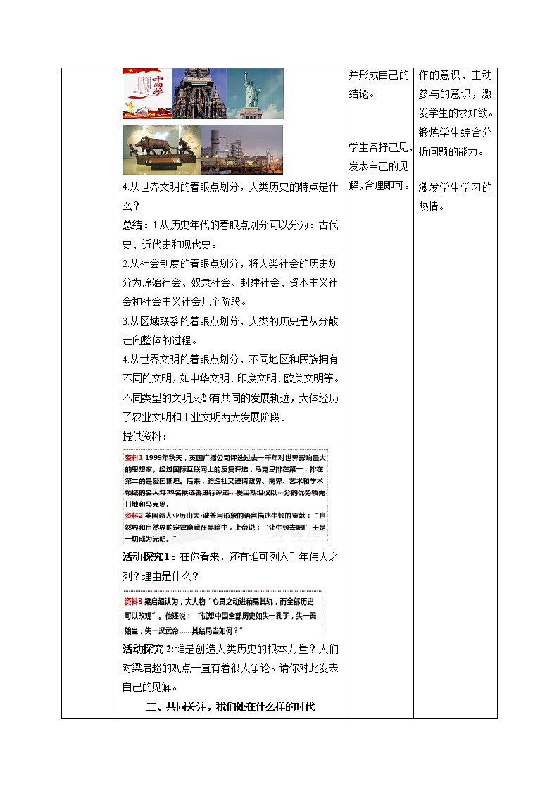 综合探究八 让历史告诉未来配套教案 初中历史与社会人教版九年级下册(2022年)02