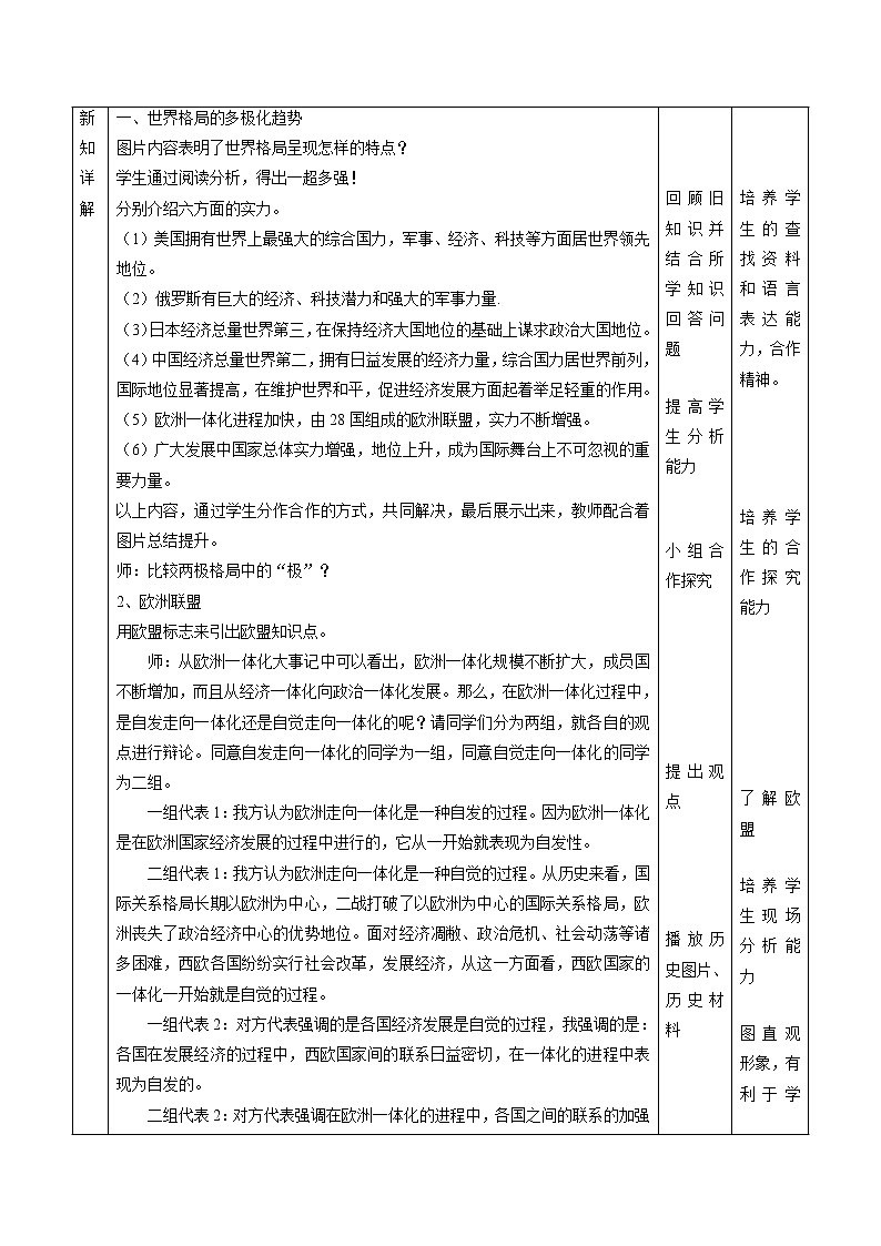 7.3 世界多极化趋势(第一课时)配套教案 初中历史与社会人教版九年级下册(2022年)第2页
