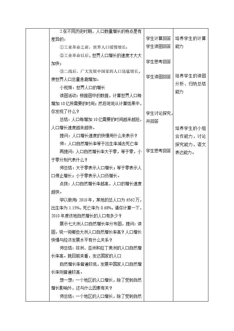 8.1 不断变化的人口问题配套教案 初中历史与社会人教版九年级下册(2022年)第2页