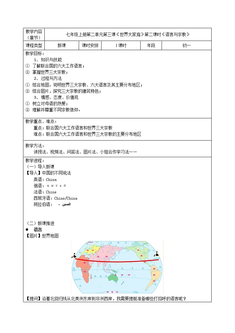 七年级历史与社会上册 2.3.2语言与宗教 课件+练习(人教版新课标)01