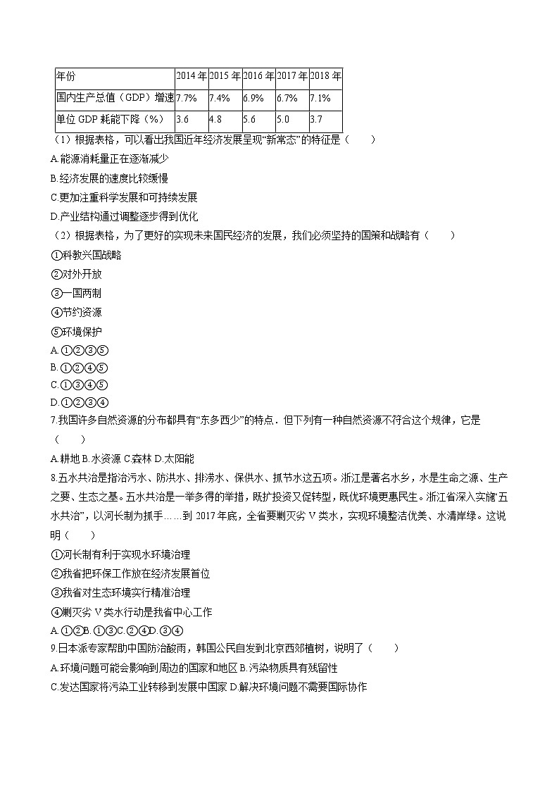 共同面对前所未有的全球性问题(1) 作业 初中历史与社会二轮复习(2022年)第2页
