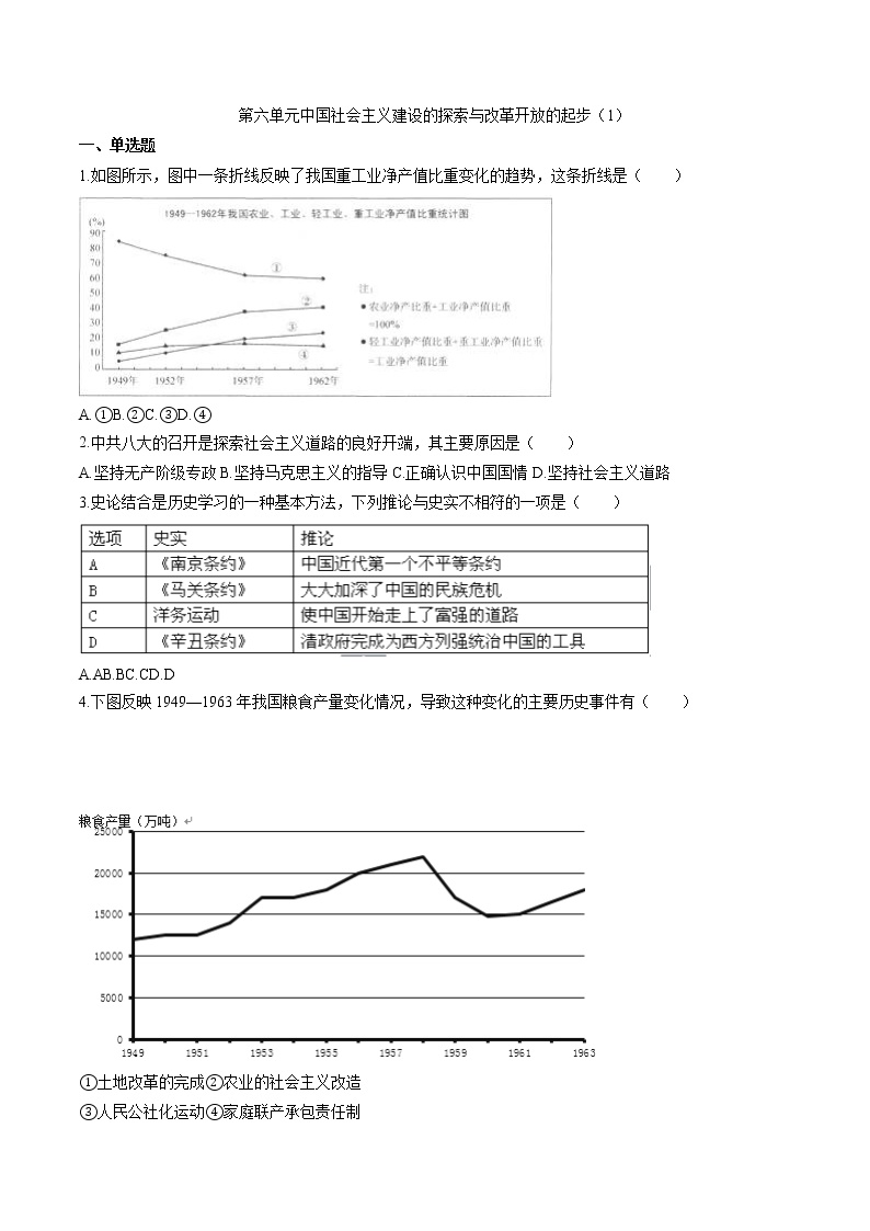 中国社会主义建设的探索与改革开放的起步（1） 作业  初中历史与社会二轮复习（2022年）