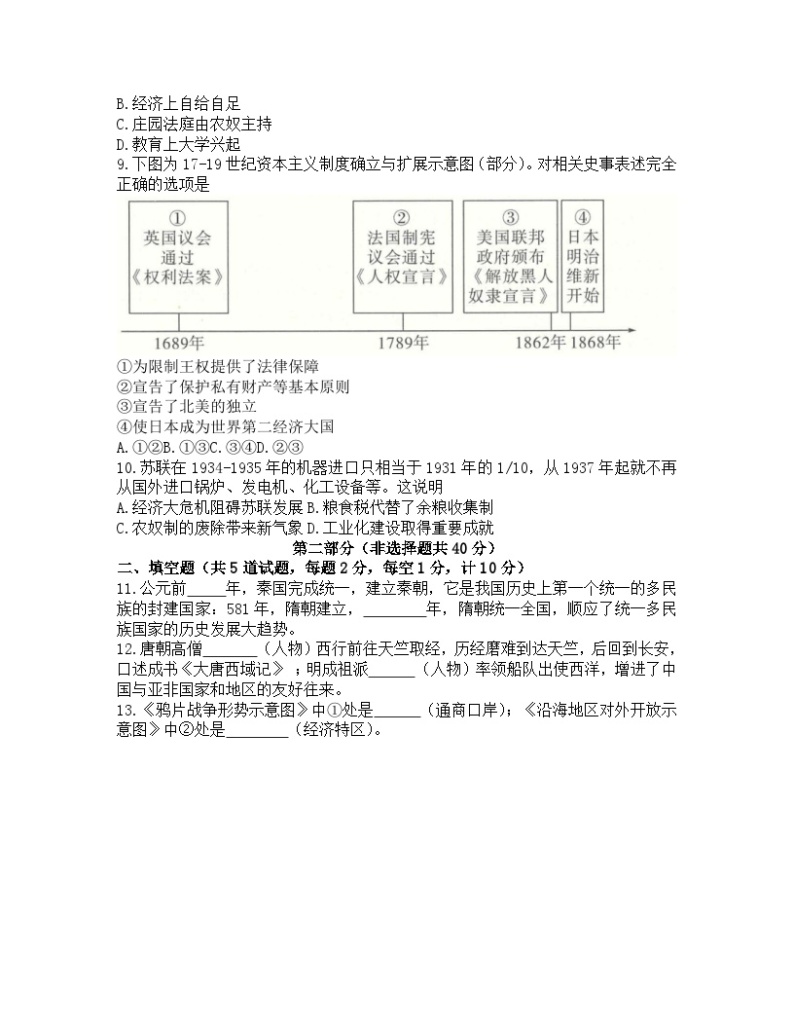 2022年陕西省初中学业水平考试历史真题（B卷）02