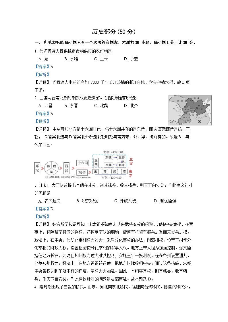 2022年江苏省盐城市中考历史真题（解析版）