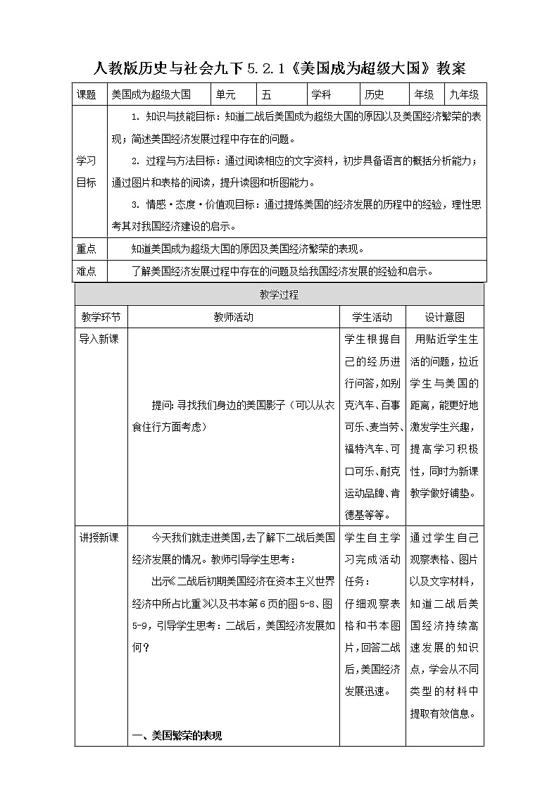 5.2.1美国成为超级大国(教案)第1页