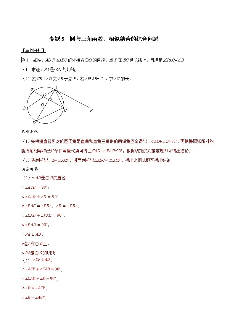 专题05 圆与三角函数、相似结合的综合问题-版突破中考数学压轴之学霸秘笈大揭秘(教师版)第1页