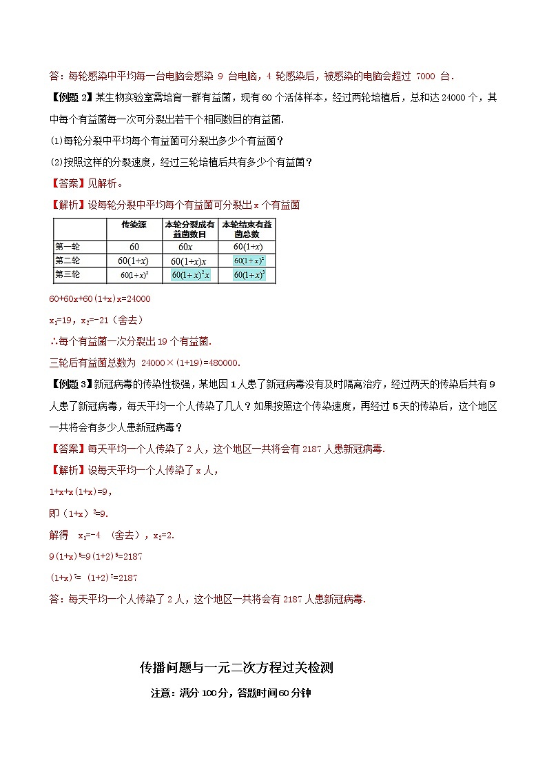 第七讲 传播问题与一元二次方程(解析版) -【暑假辅导班】2021年新九年级数学上册暑假课程(人教版)第2页