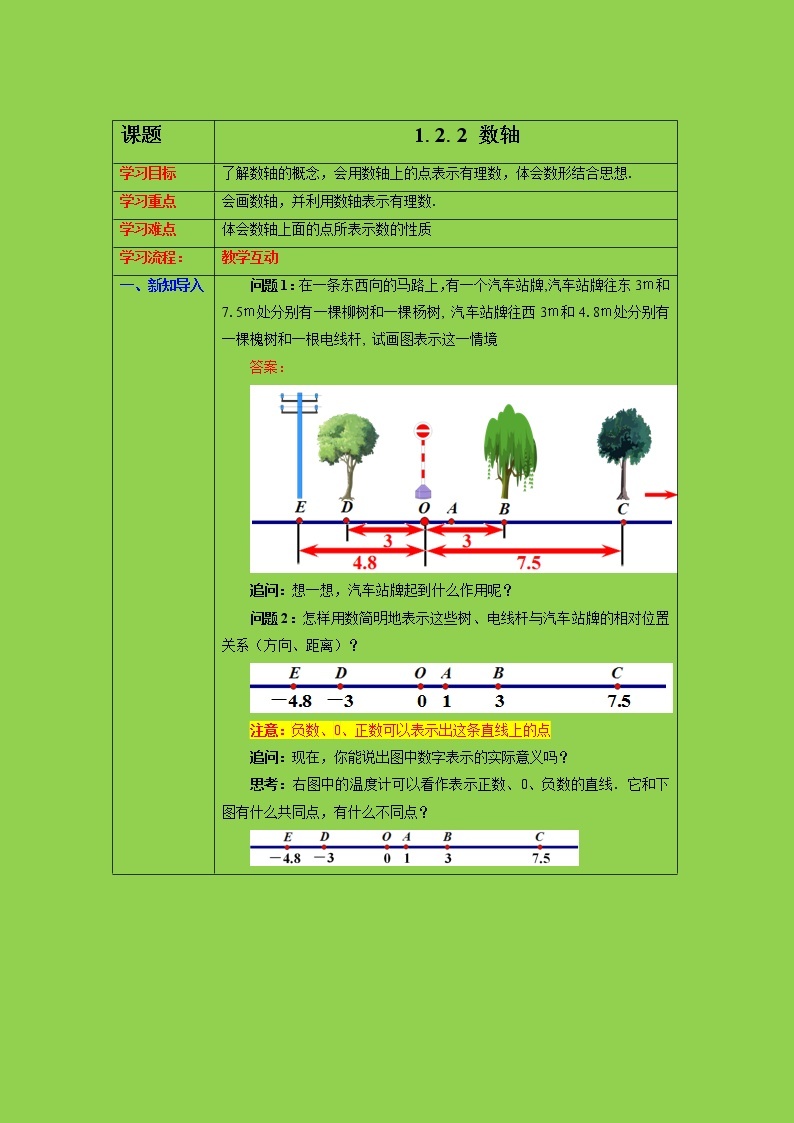 1.2.2 数轴 课件+教案+ 课后练习题01