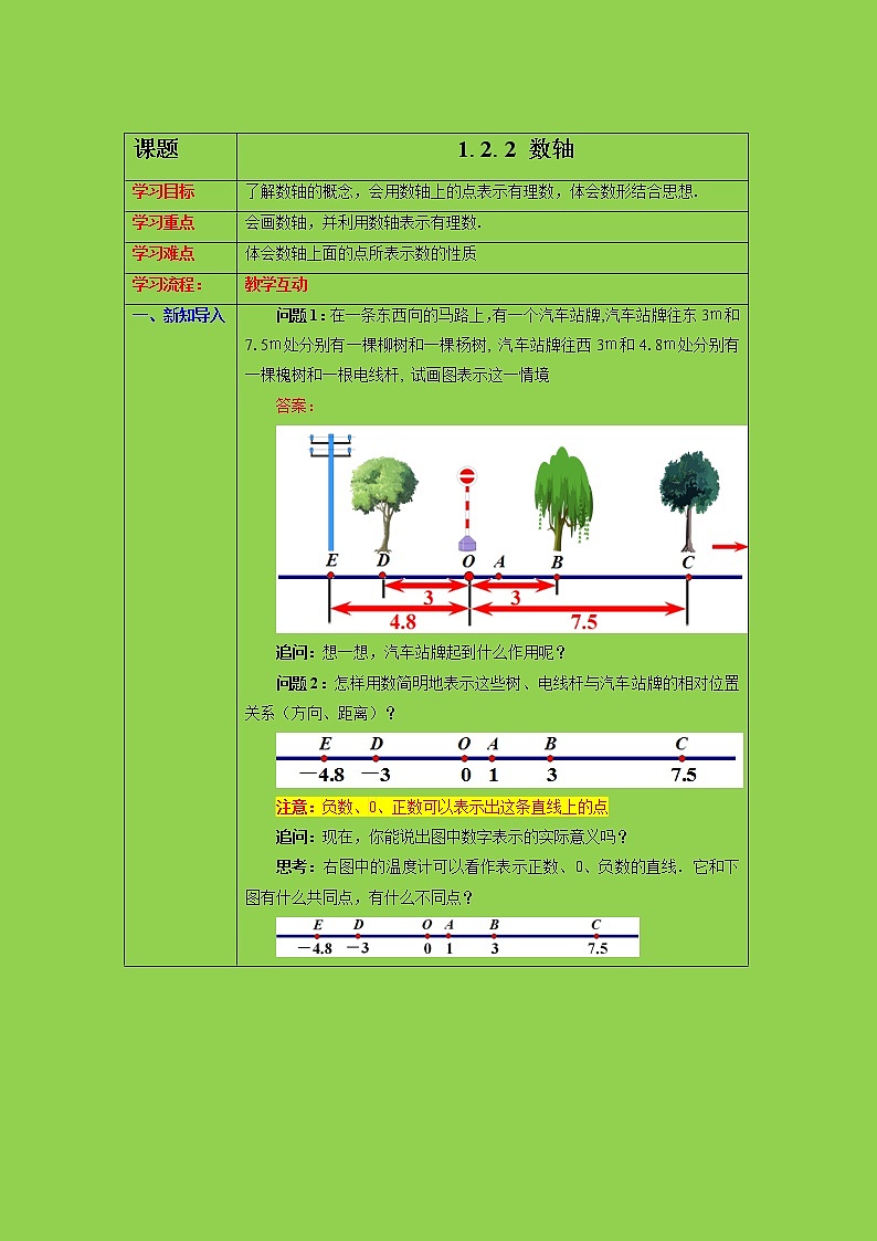 1.2.2 数轴 课件+教案+ 课后练习题01