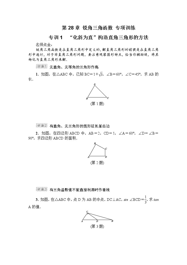 第28章 锐角三角函数 专项训练3(含答案)01