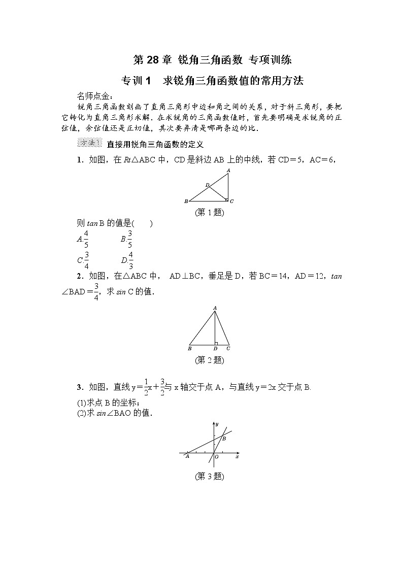 第28章 锐角三角函数 专项训练1(含答案)01