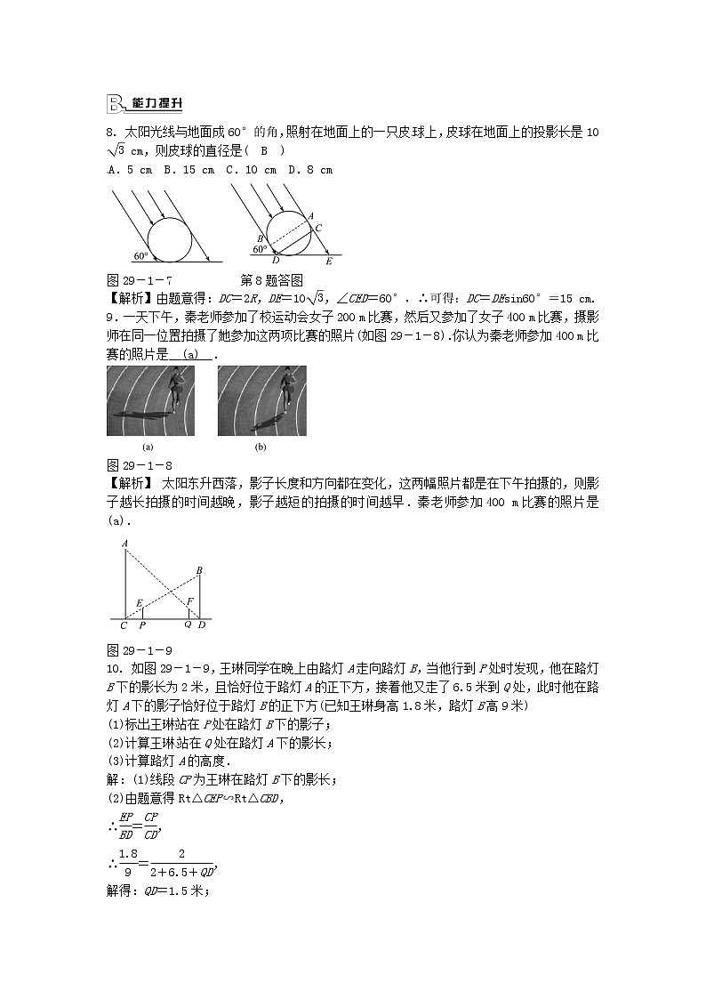 九年级数学下册 29.1 投影同步测试 (新版)新人教版第3页