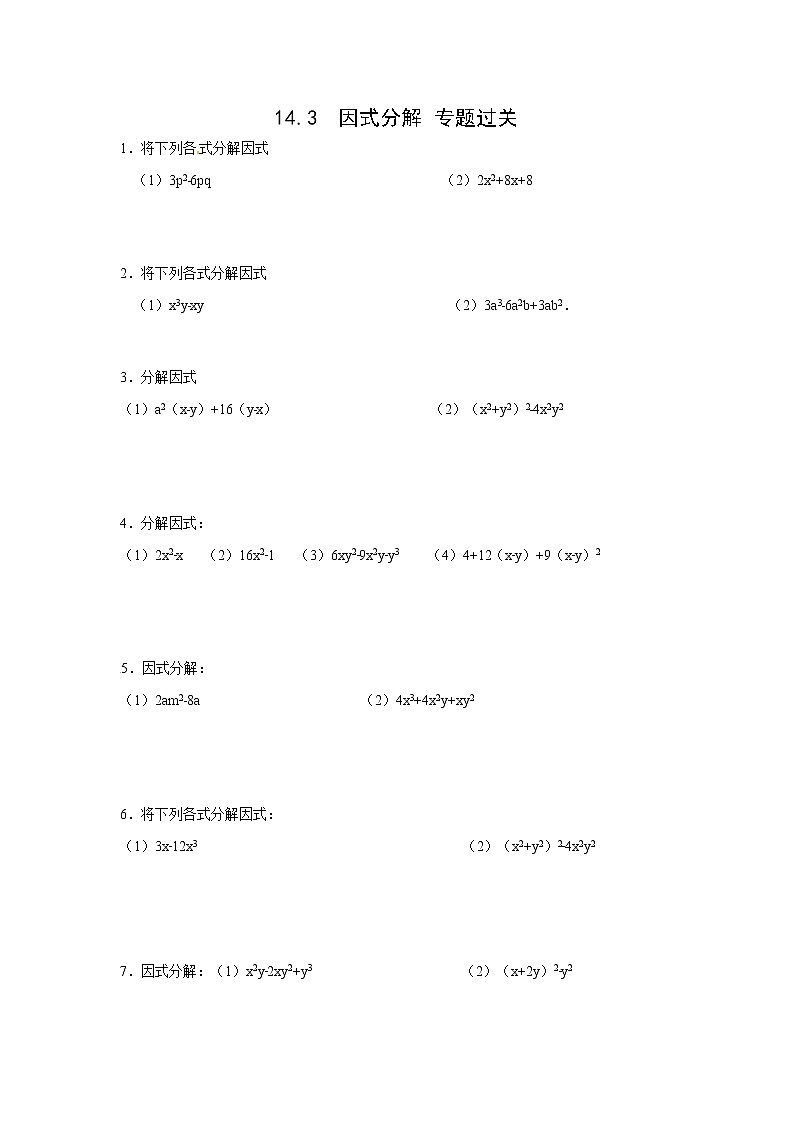 14.3 因式分解 专题过关第1页
