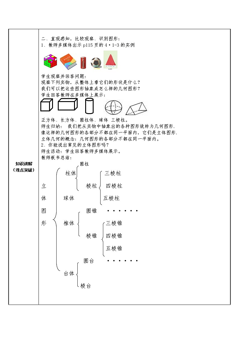人教版数学七年级上册教案-4.1.1立体图形与平面图形 (1)02