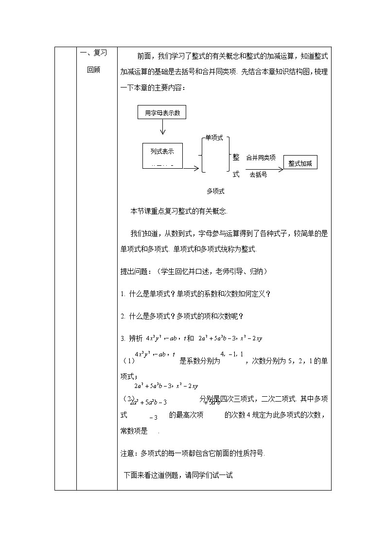 人教版七年级上册数学 整式的加减小结复习(一)-1教学设计02