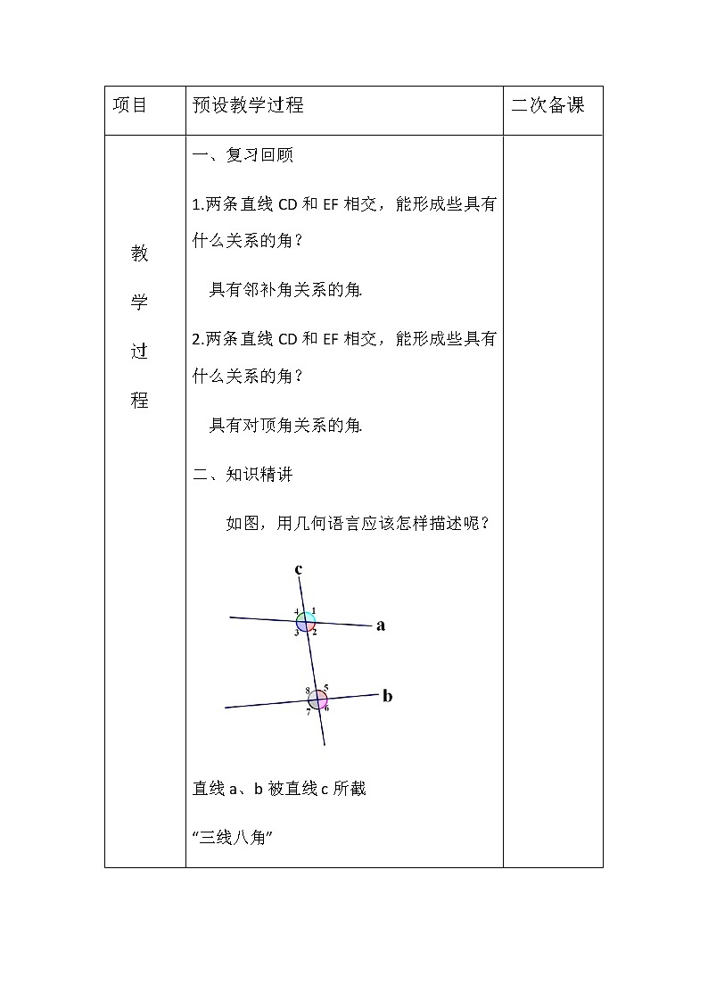 5.1.3同位角、内错角、同旁内角 教案-2020-2021学年人教版数学七年级下册第2页