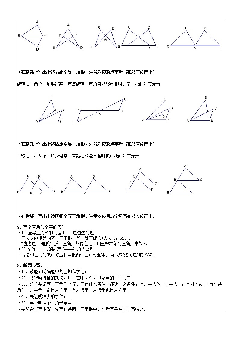 八年级 第十二章 全等三角形及全等证明方法(SSS SAS) 同步教案第2页