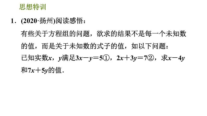 北师版八年级上册数学习题课件 第5章 思想特训 解二元一次方程组常用的五种数学思想第3页