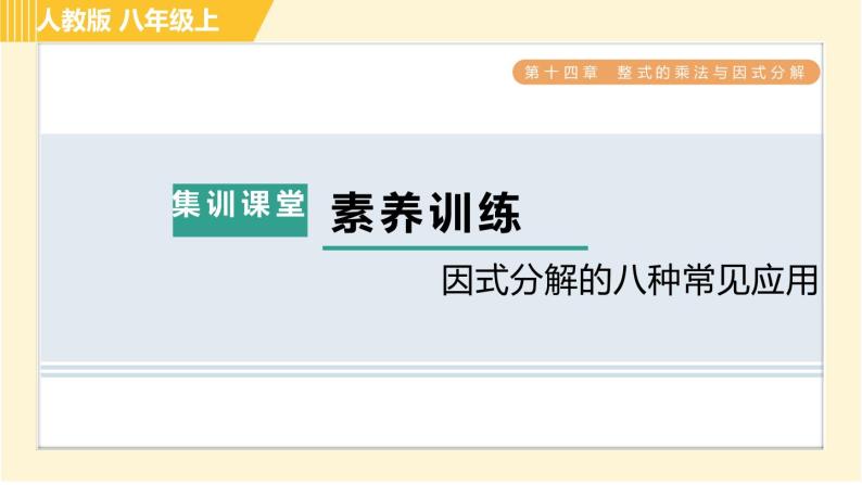 人教版八年级上册数学习题课件 第14章 集训课堂 素养训练 因式分解的八种常见应用01