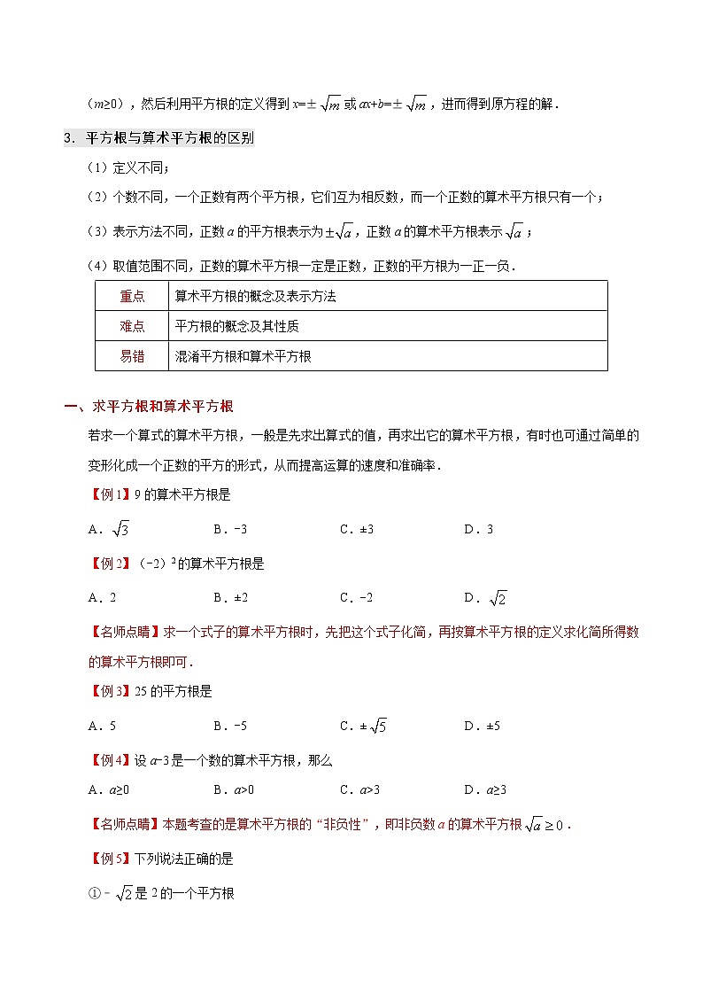 专题6.1 平方根--七年级数学人教版(下册)教案第2页