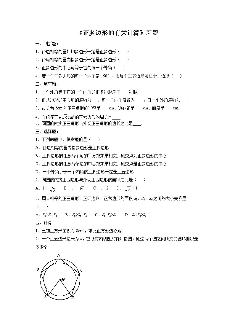 22.3 正多边形的有关计算 同步习题(无答案)第1页