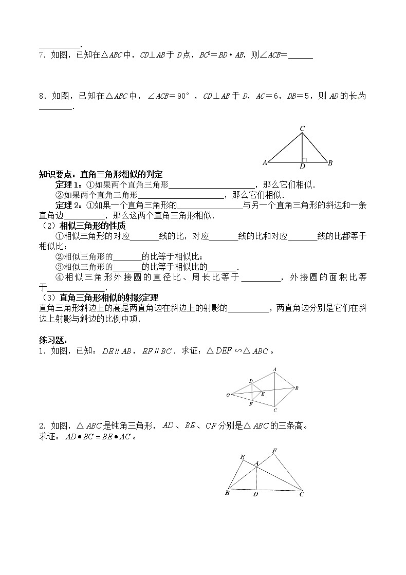 北师大九年级数学上第四章图形的相似 相似三角形的判定 讲义02