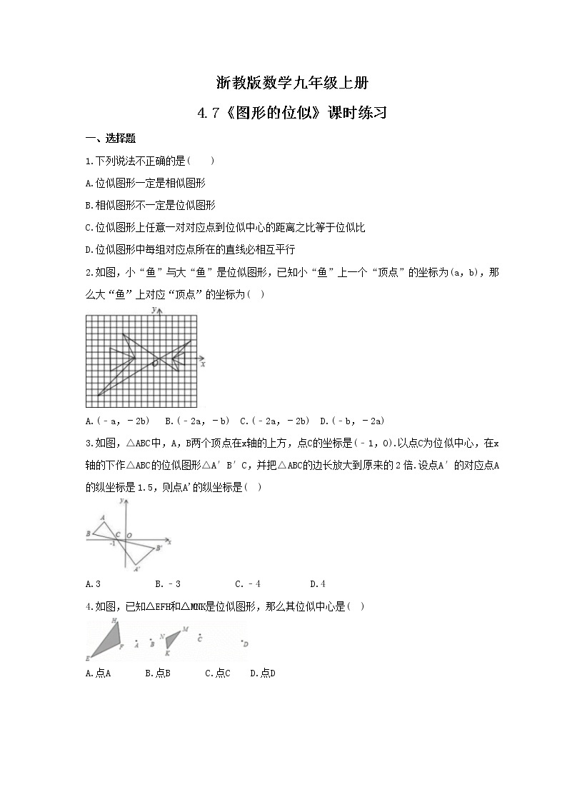 2021年浙教版数学九年级上册4.7《图形的位似》课时练习（含答案）01