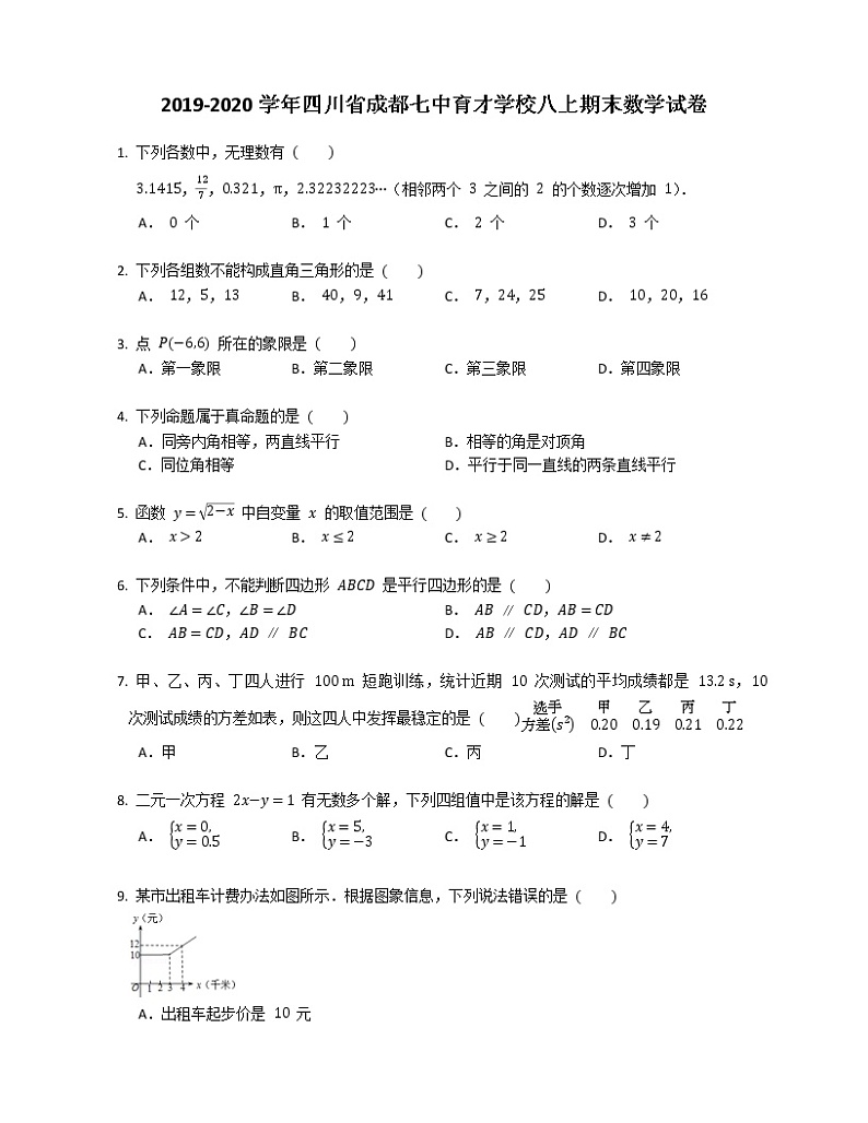 2019-2020学年四川省成都七中育才学校八上期末数学试卷第1页