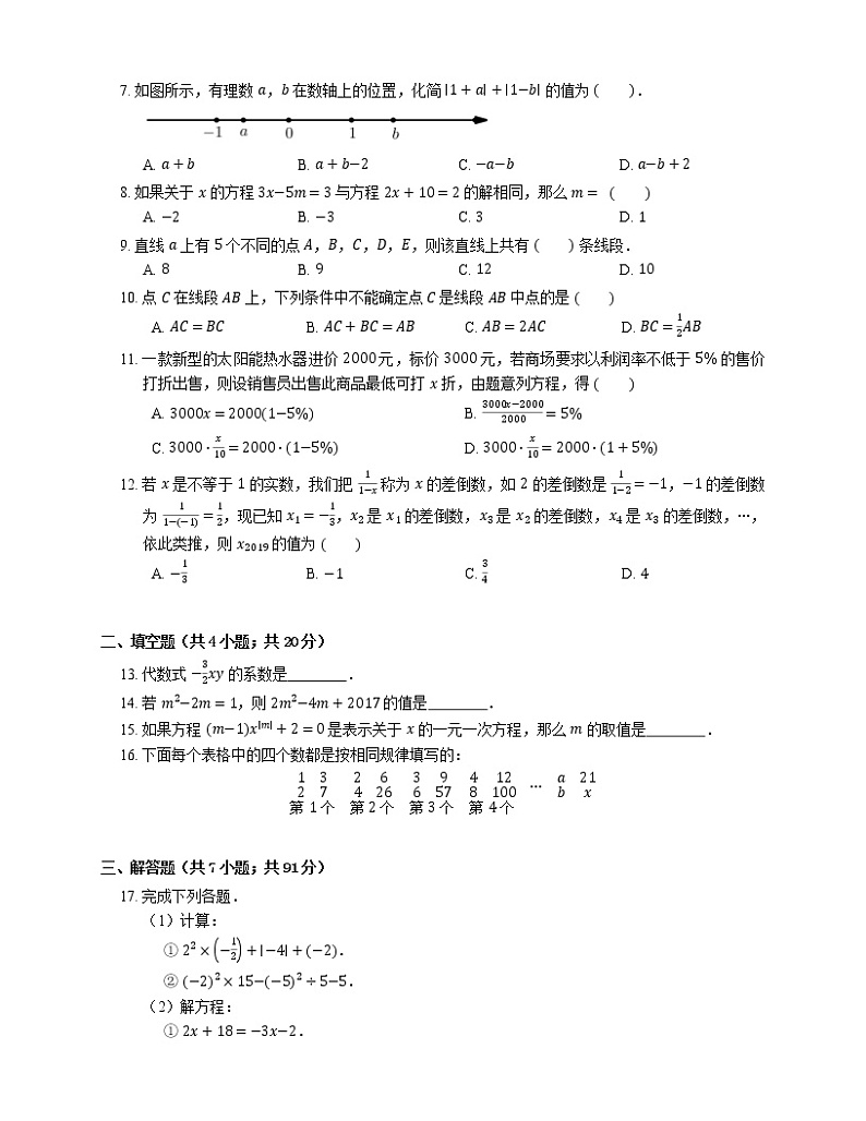 2018-2019学年广东深圳福田区深圳实验学校初中部七上期末数学试卷第2页