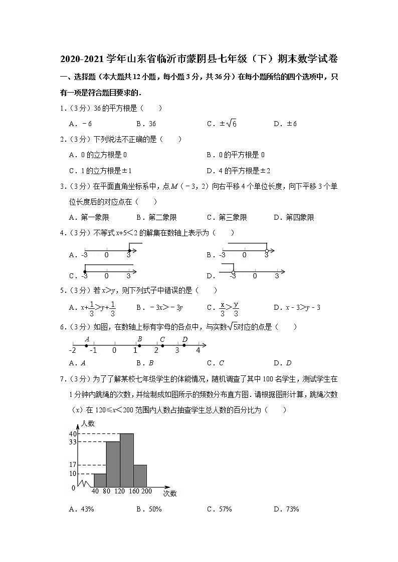 2020-2021学年山东省临沂市蒙阴县七年级(下)期末数学试卷01