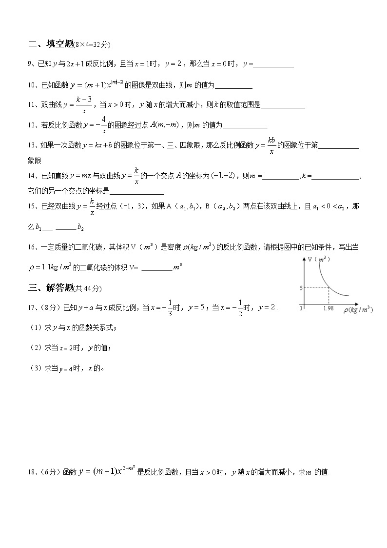 北师大版九年级上册第六章反比例函数单元测试试题12 (2) 试卷02